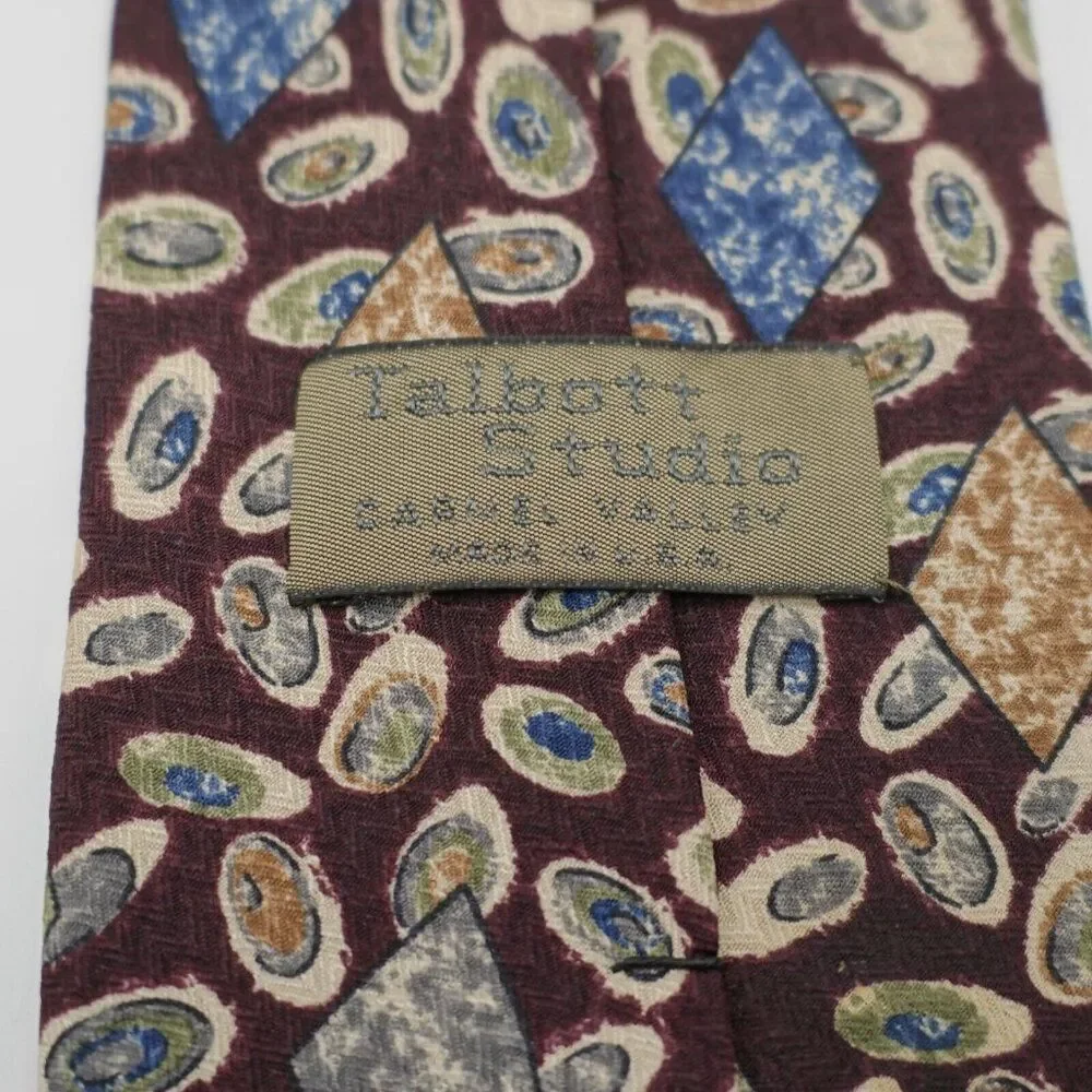 Robert Talbott Studio Caramel Valley Red Short Abstract Jacquard Print Silk Tie‎